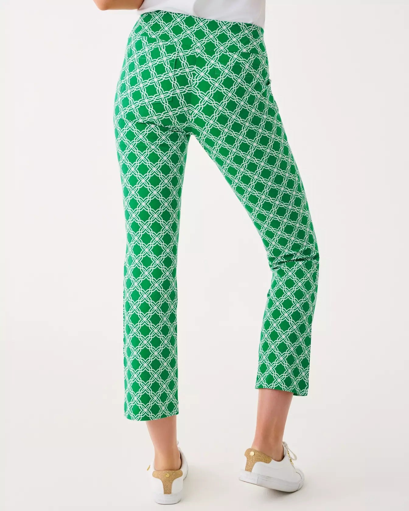 Lilly Pulitzer Corso Kick Flare Pant UPF 50+ in Bamboo Green Open Butterfly Pattern