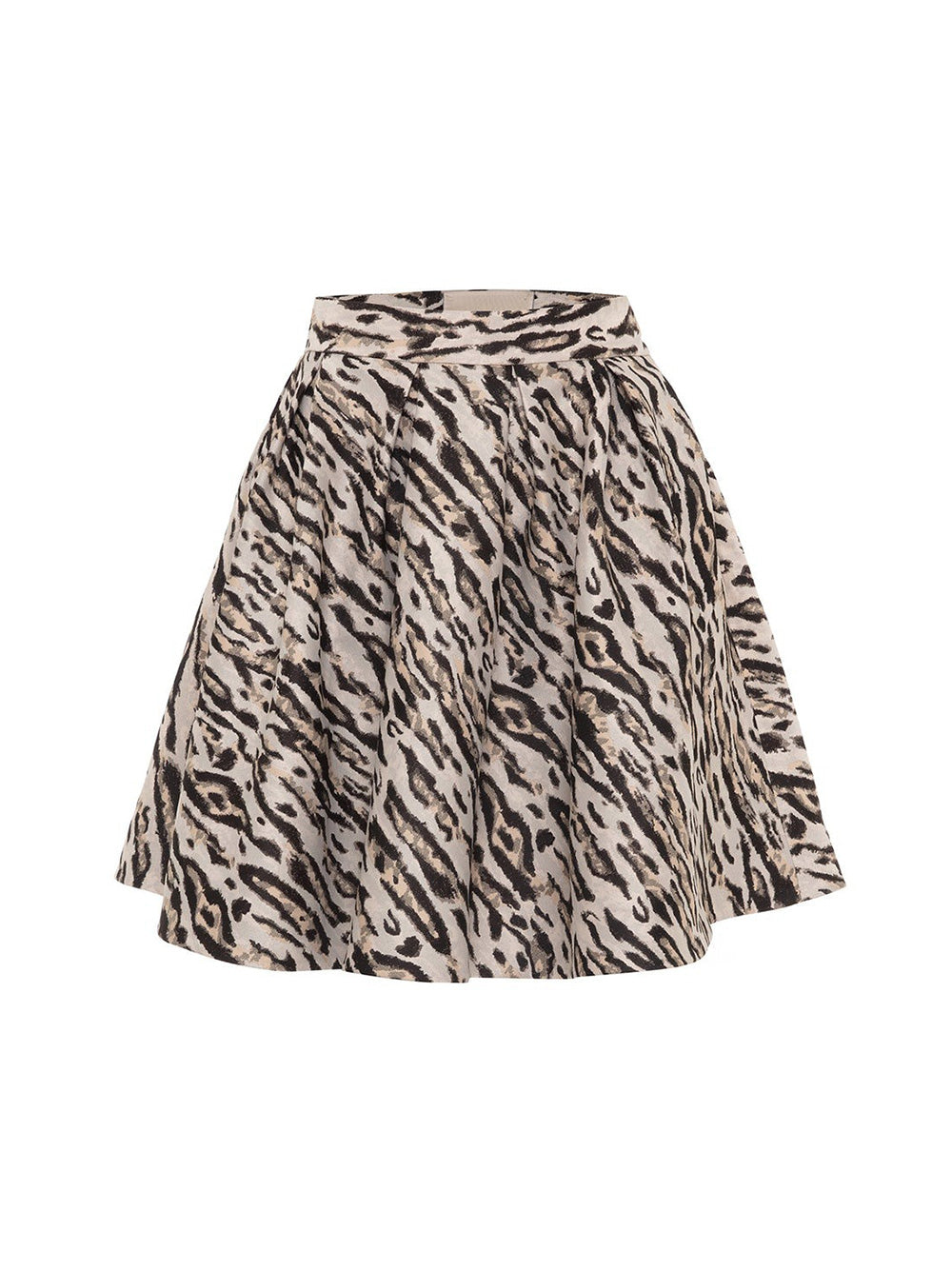THEO Tyche Jacquard Short Pleated Skirt in Leopard