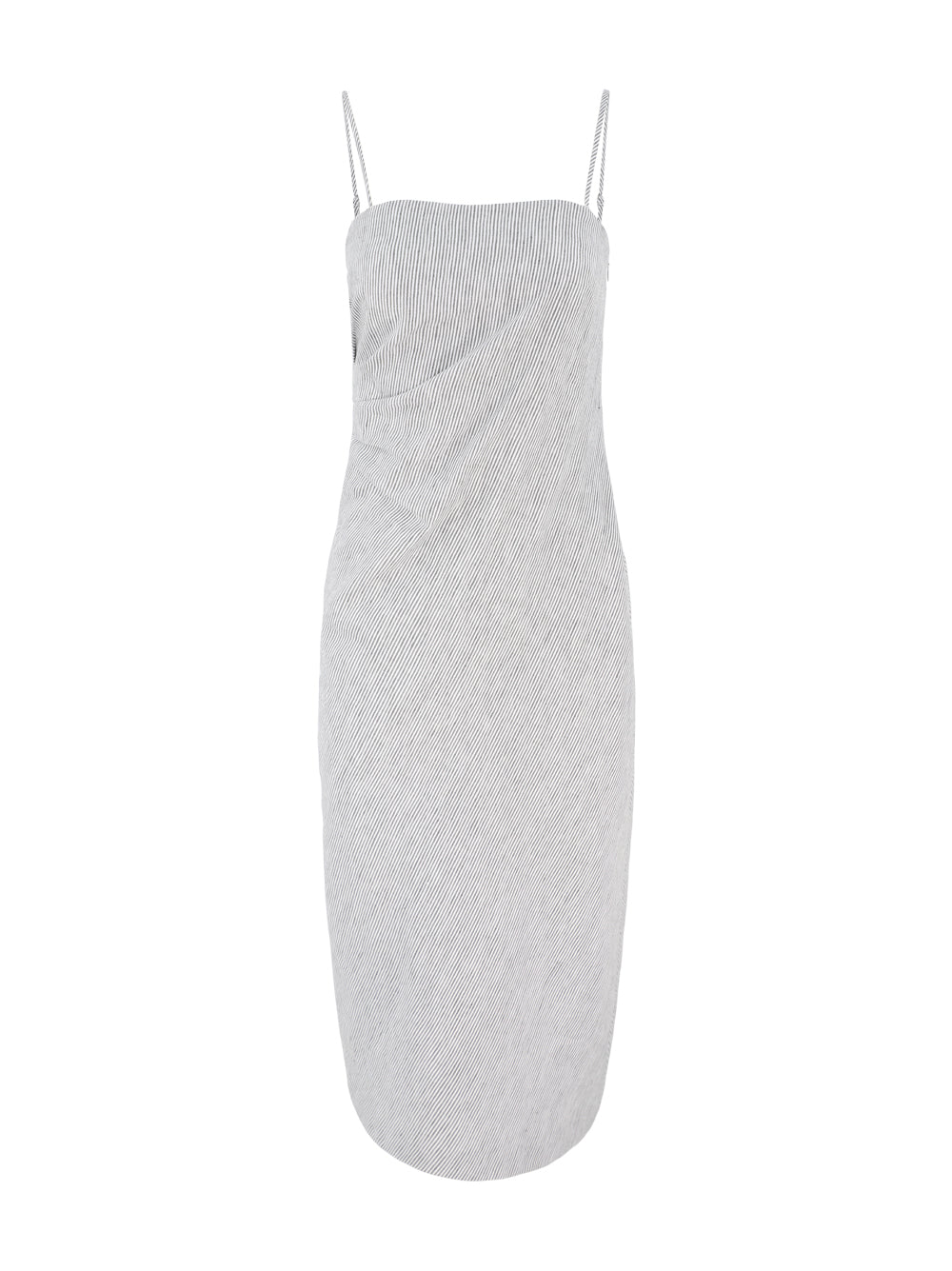 Vince Ticking Stripe Drape Front Strapless Dress in Iris Slate/Off Whi –  Leigh's of Breton Village