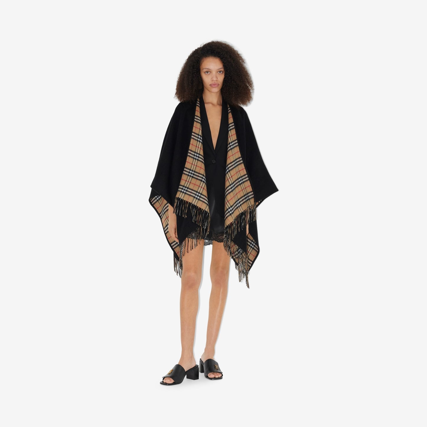 Burberry Check Wool Reversible Cape in Black