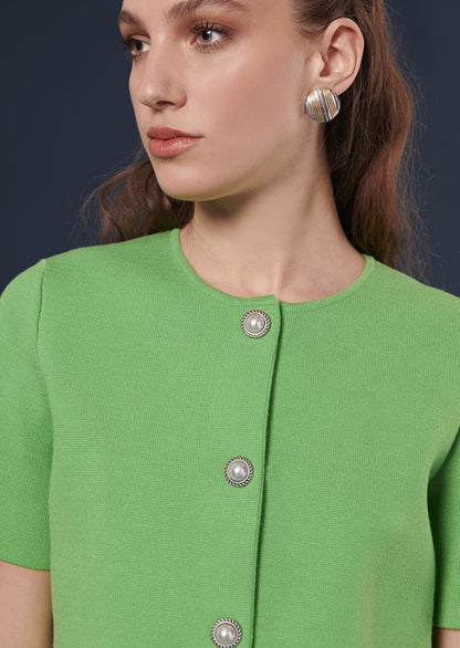 Tara Jarmon Glitter Green Cardigan in Compact Knit