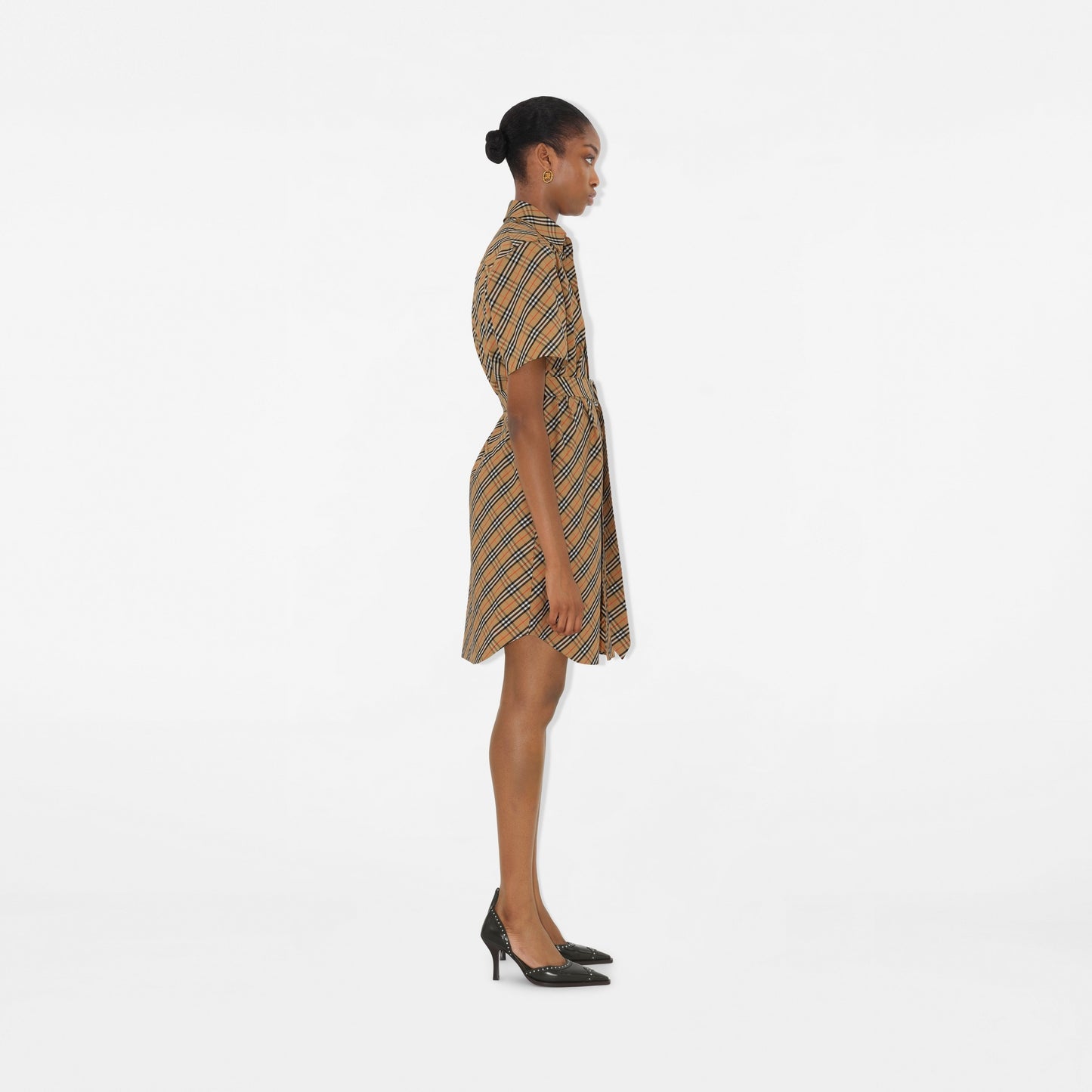 Burberry Check Cotton Shirt Dress in Sand
