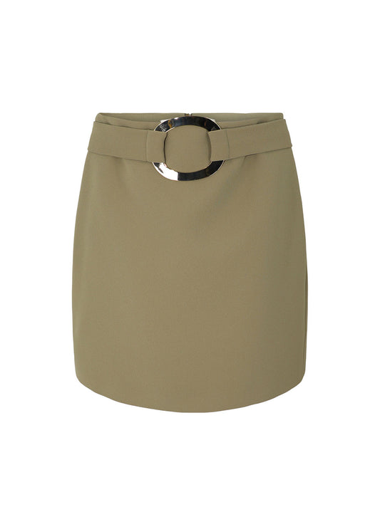 Barbara Bui Linden Green Crepe Mini Skirt With Buckle in Olive