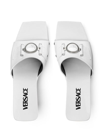 Versace Medusa Buckle Patent Clogs 2.4" in Optical White/Palladium