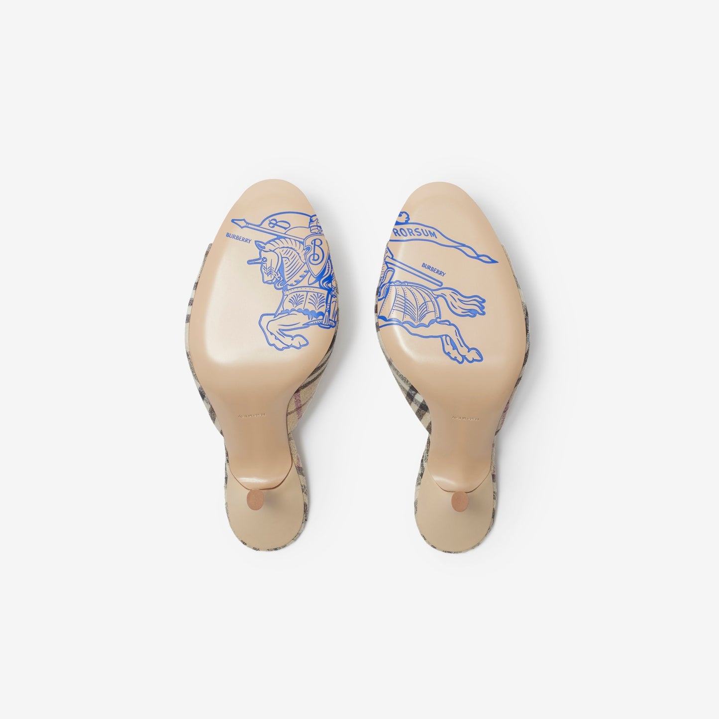 Burberry Check Linen Blend Mews High Mules in Alabaster