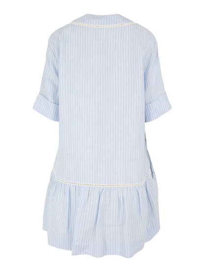 Simkhai Jori S/S V-Neck Mini Dress in French Blue Stripe