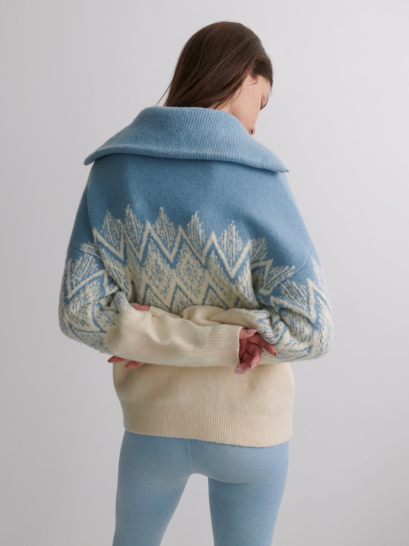 Varley Hedda Fairisle Half Zip in Ashley Blue