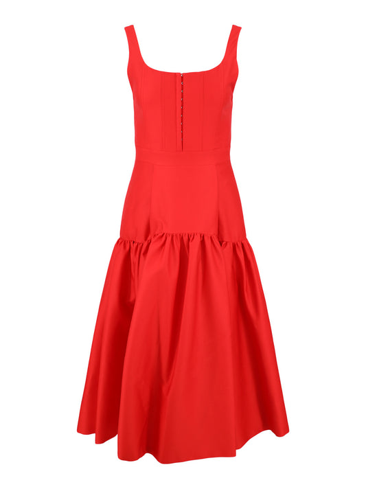 Alice + Olivia Diana Sleeveless Structured Midi Dress in Bright Ruby