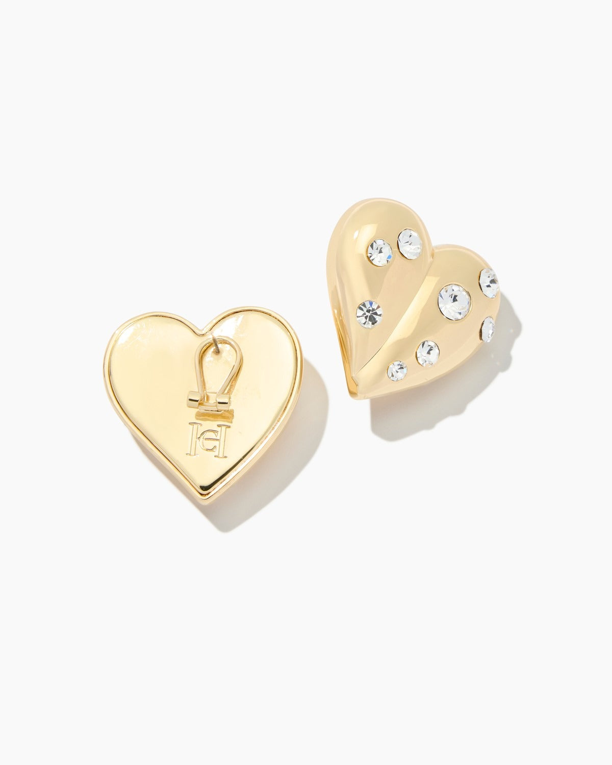 Carolina Herrera Molded Heart Stud Clip On Earrings in Gold