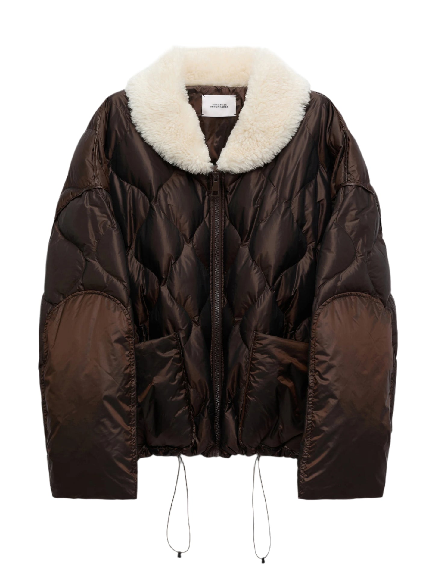 Dorothee Schumacher Quilt Jacket With Fur Collar in Chocolate
