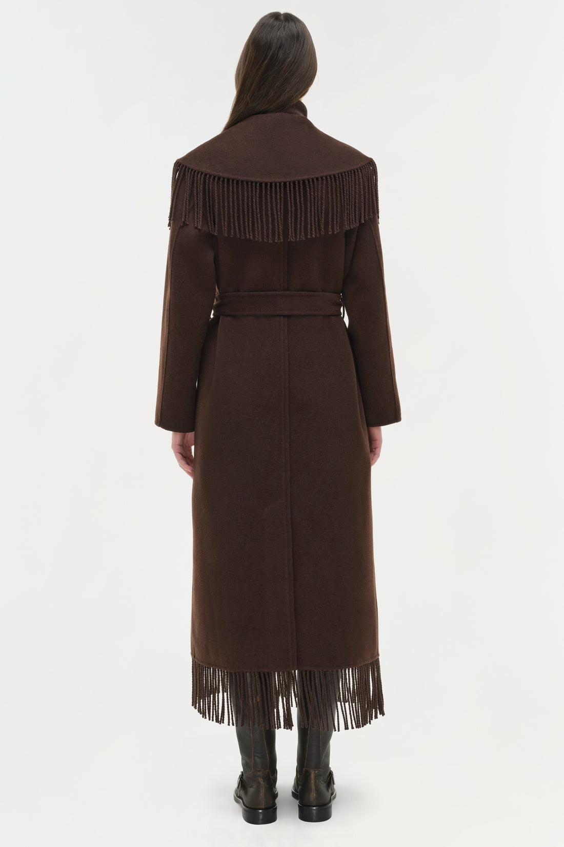 Simkhai Carrie Fringe Robe Coat in Chocolate