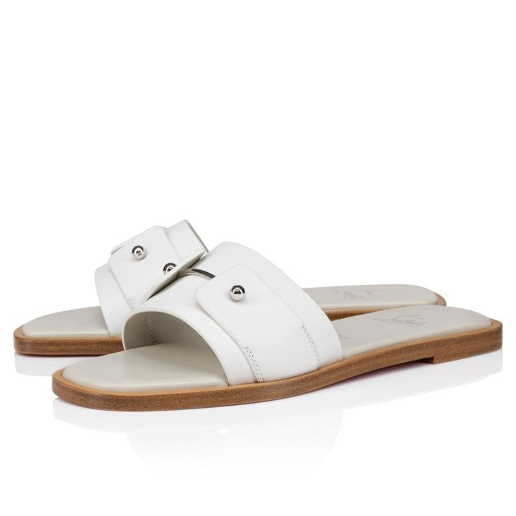 Christian Louboutin Chambelimule Donna Flat Calf Mule in Bianco | In-Store Only