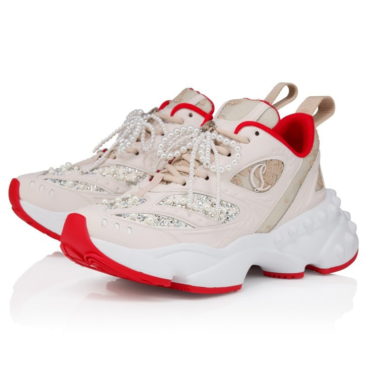 Christian Louboutin So Flo Perla Flat Specchio Sneaker in Dentelle/Pearl | In-Store Only