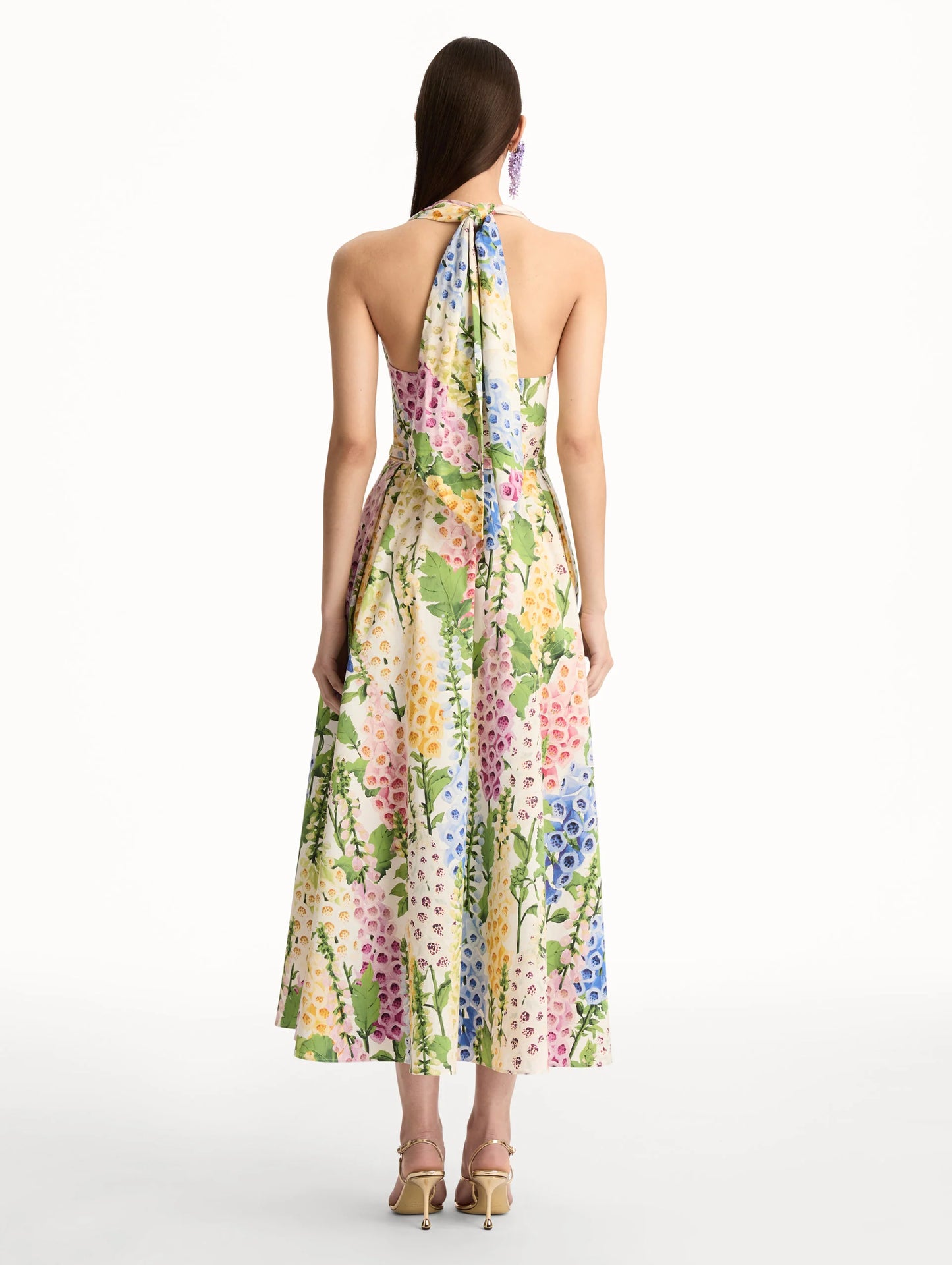Oscar de la Renta Foxglove Cotton Poplin Halter Dress in White Multi