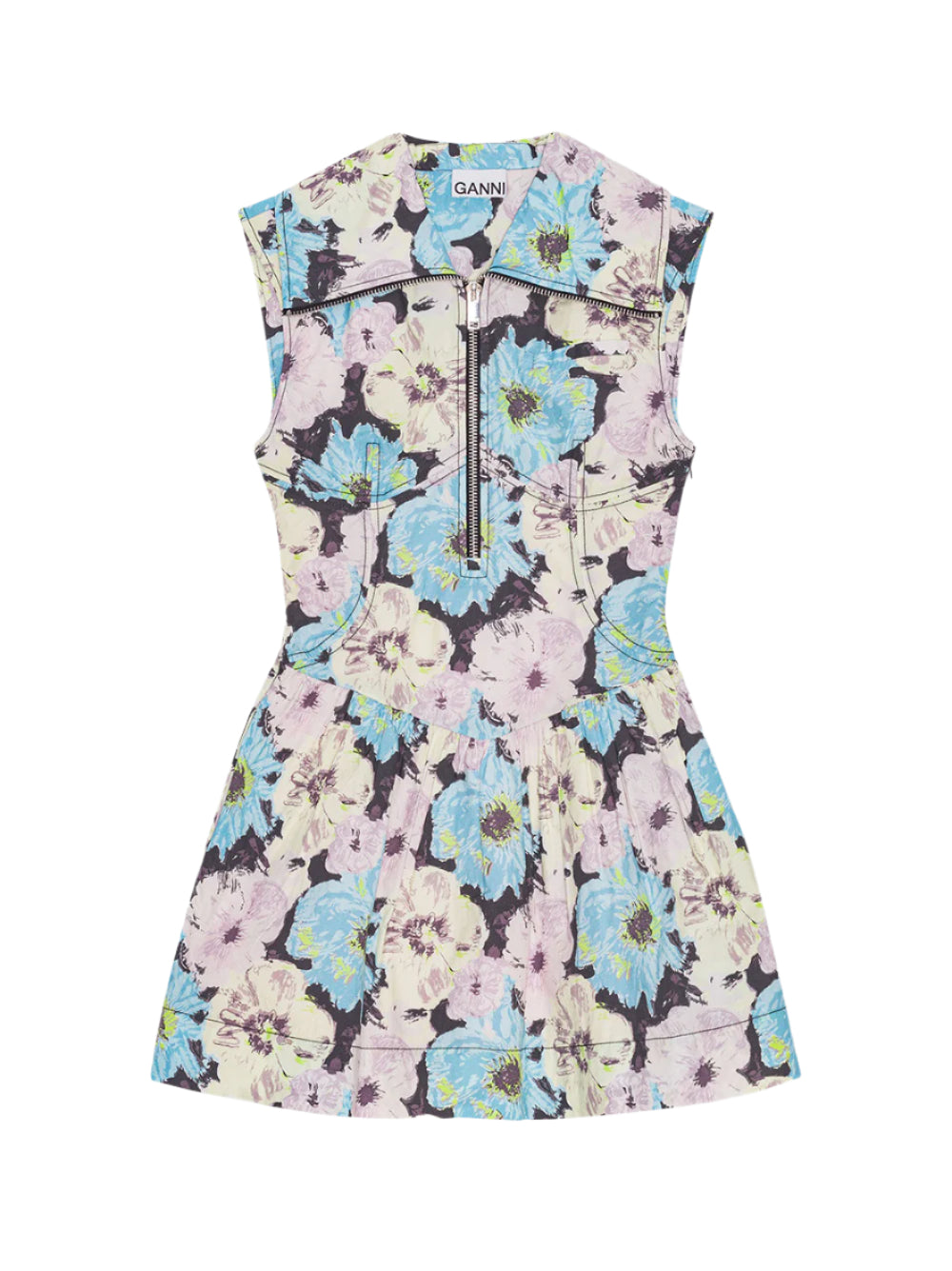 Ganni Printed Cotton Mini Dress in Multicolor Leigh's of Breton Village Ganni Printed Cotton Mini Dress in Multicolor Leigh's of Breton Village