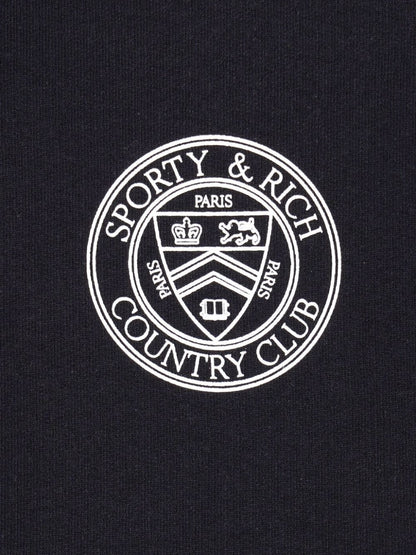 Sporty & Rich Paris Country Club Zip Crop Hoodie in Black