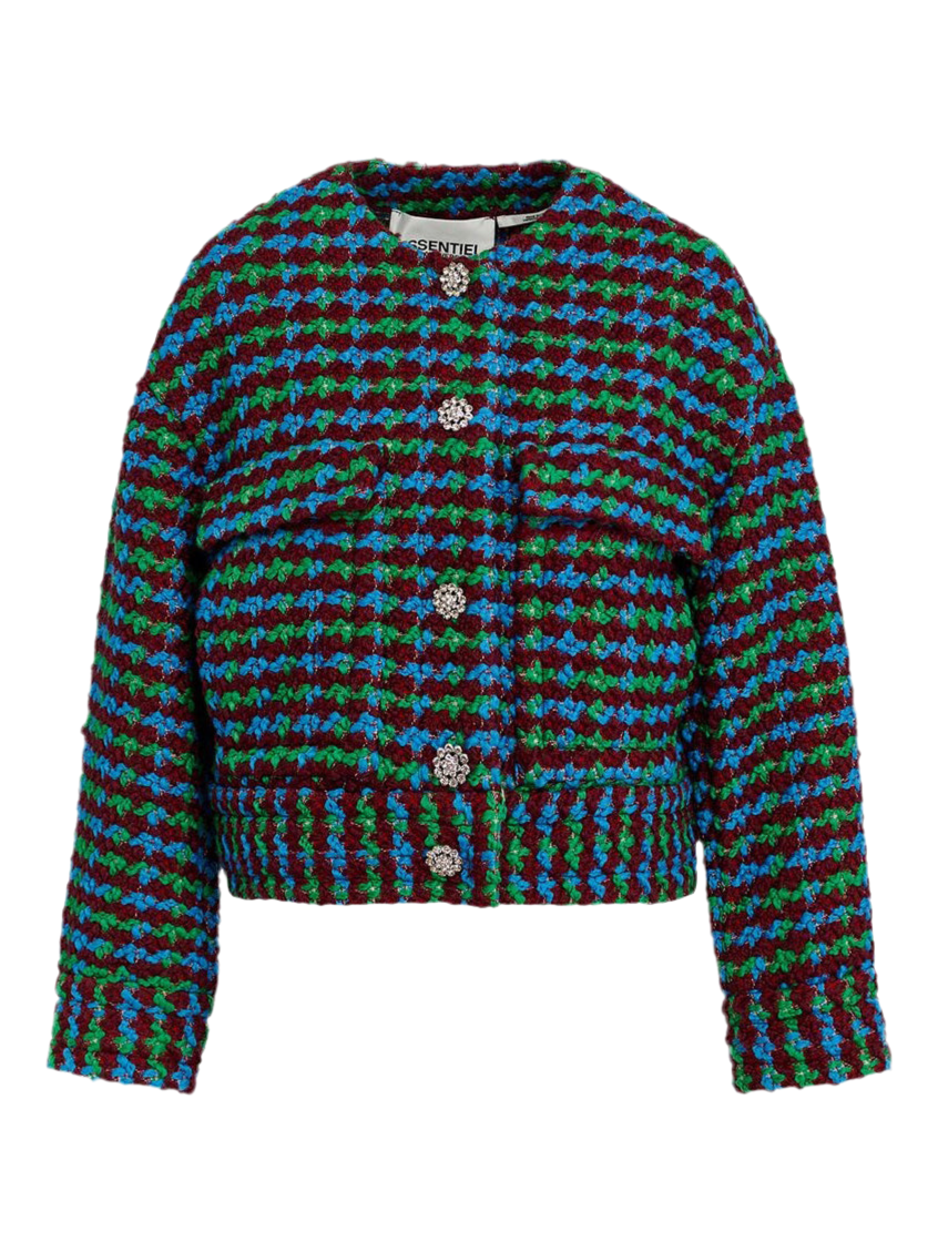 Essentiel Antwerp Burgundy, Blue and Green Wool-Blend Tweed Jacket