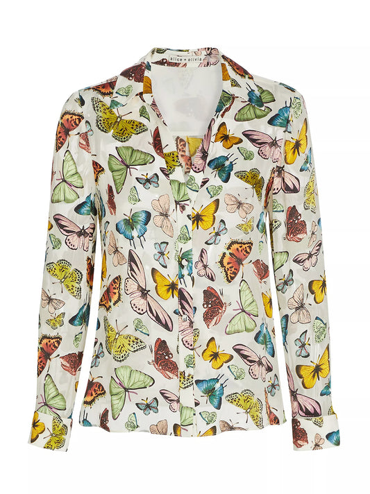 Alice + Olivia Eloise Button Down Blouse in Boundless Butterfly