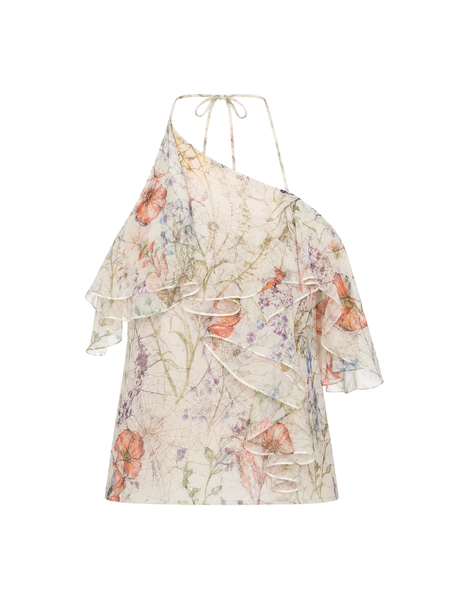 Alexander McQueen Ruffle Halter Top in Ivory Floral