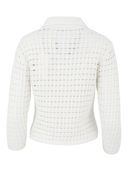 Vince Block-Stitch Cotton Three-Quarter-Sleeve Cardigan in Optic White