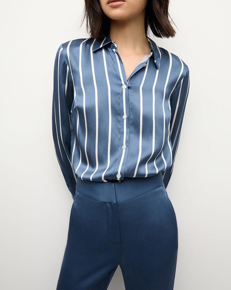 Veronica Beard Monique Top in Blue Stone/Off White