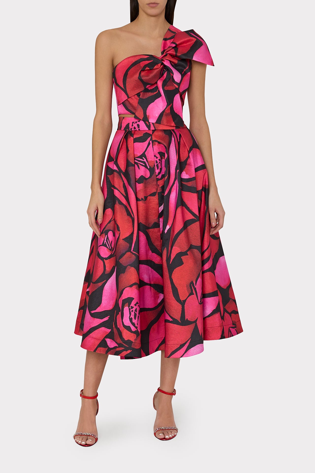 Milly Laney Bow Printed Crop Top in Dream Rose Pink