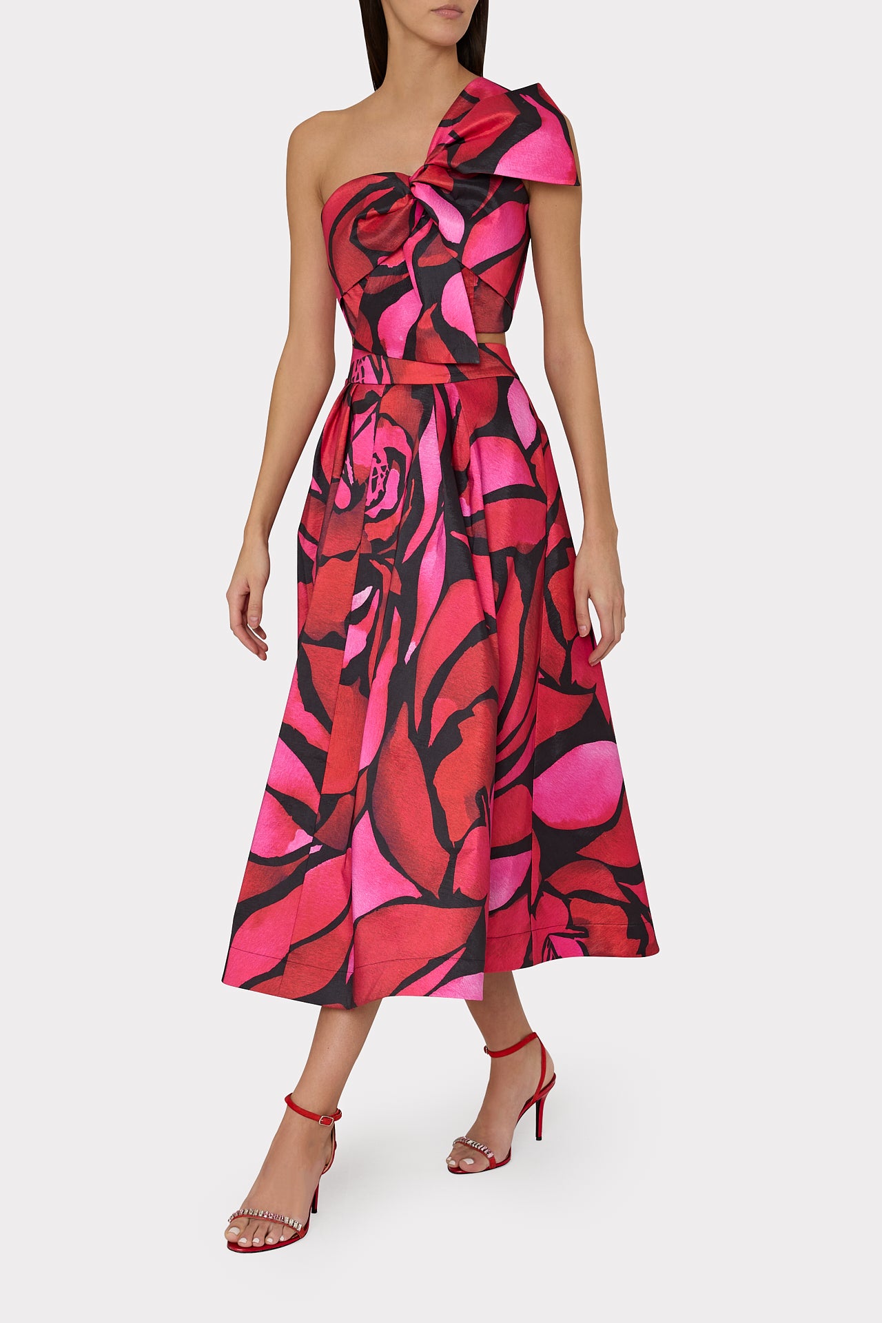 Milly Laney Bow Printed Crop Top in Dream Rose Pink