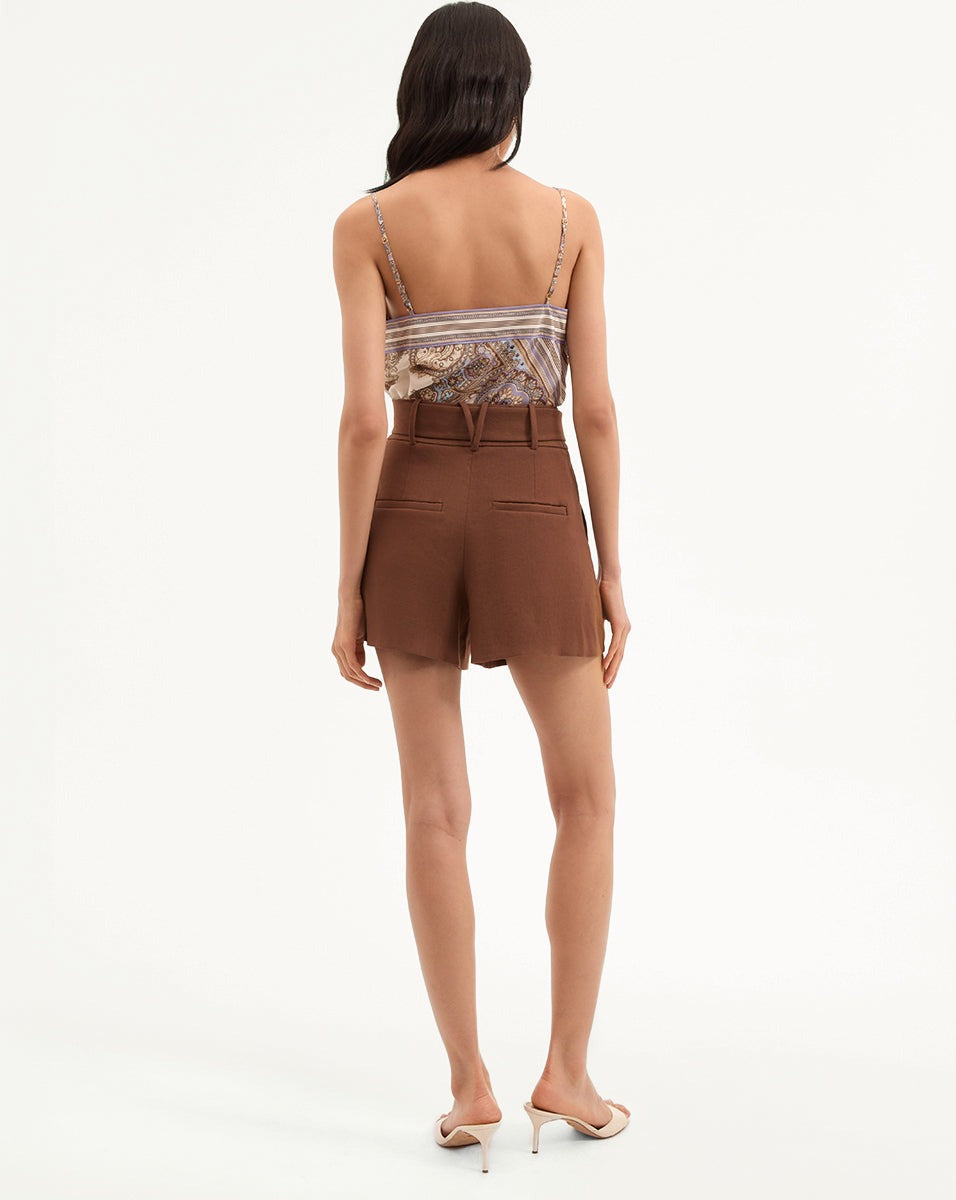 Veronica Beard Piper Stretch-Linen Short in Light Chicory