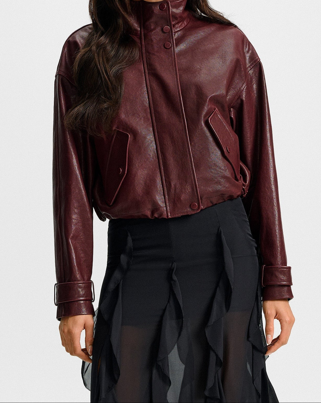 Veronica Beard Bateman Cropped Leather Jacket in Raisin
