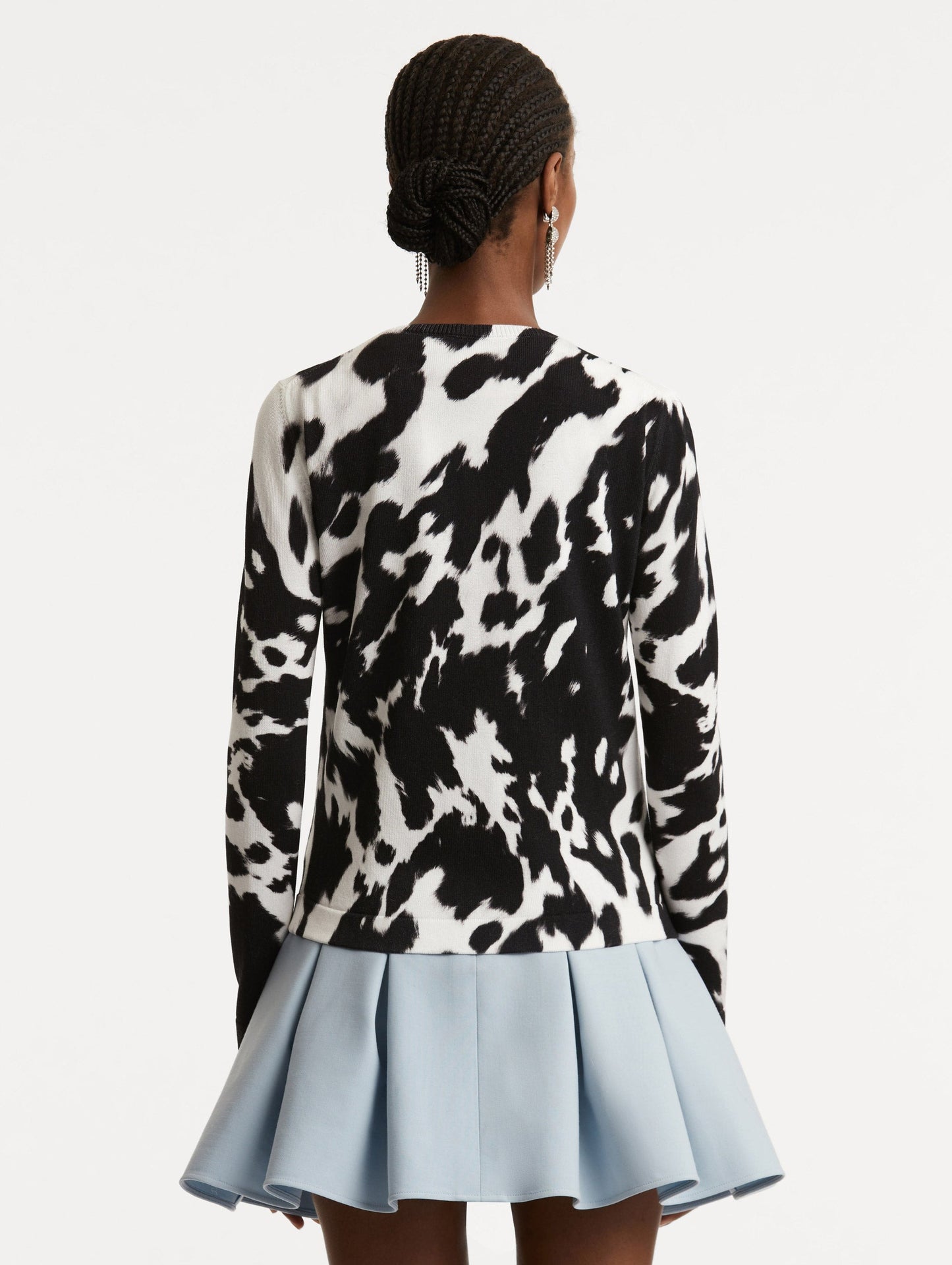 Oscar de la Renta Cow Printed Cardigan in Black/Ivory