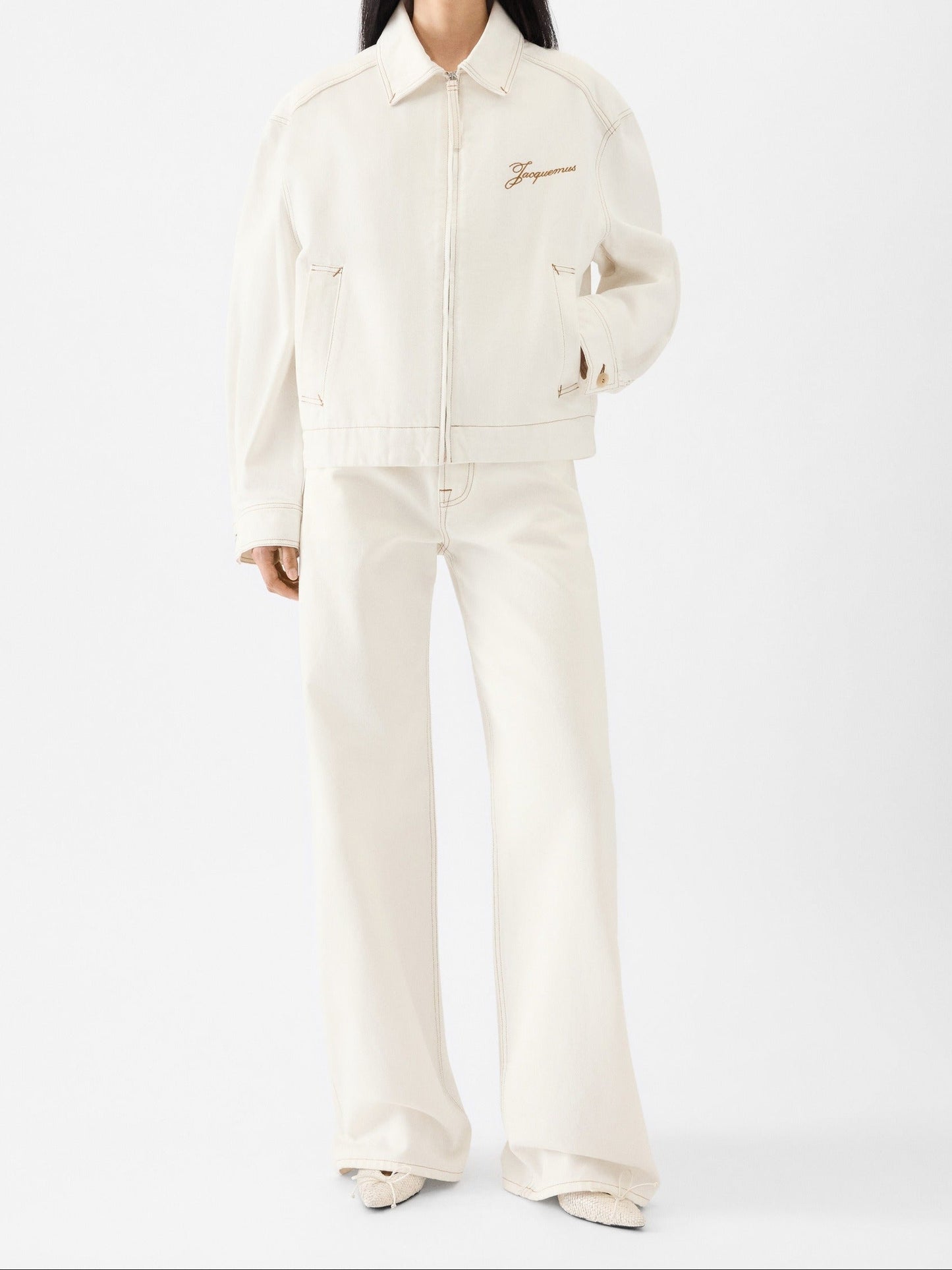 Jacquemus The Canevas De-Nîmes Denim Jacket in Off White/Tabac