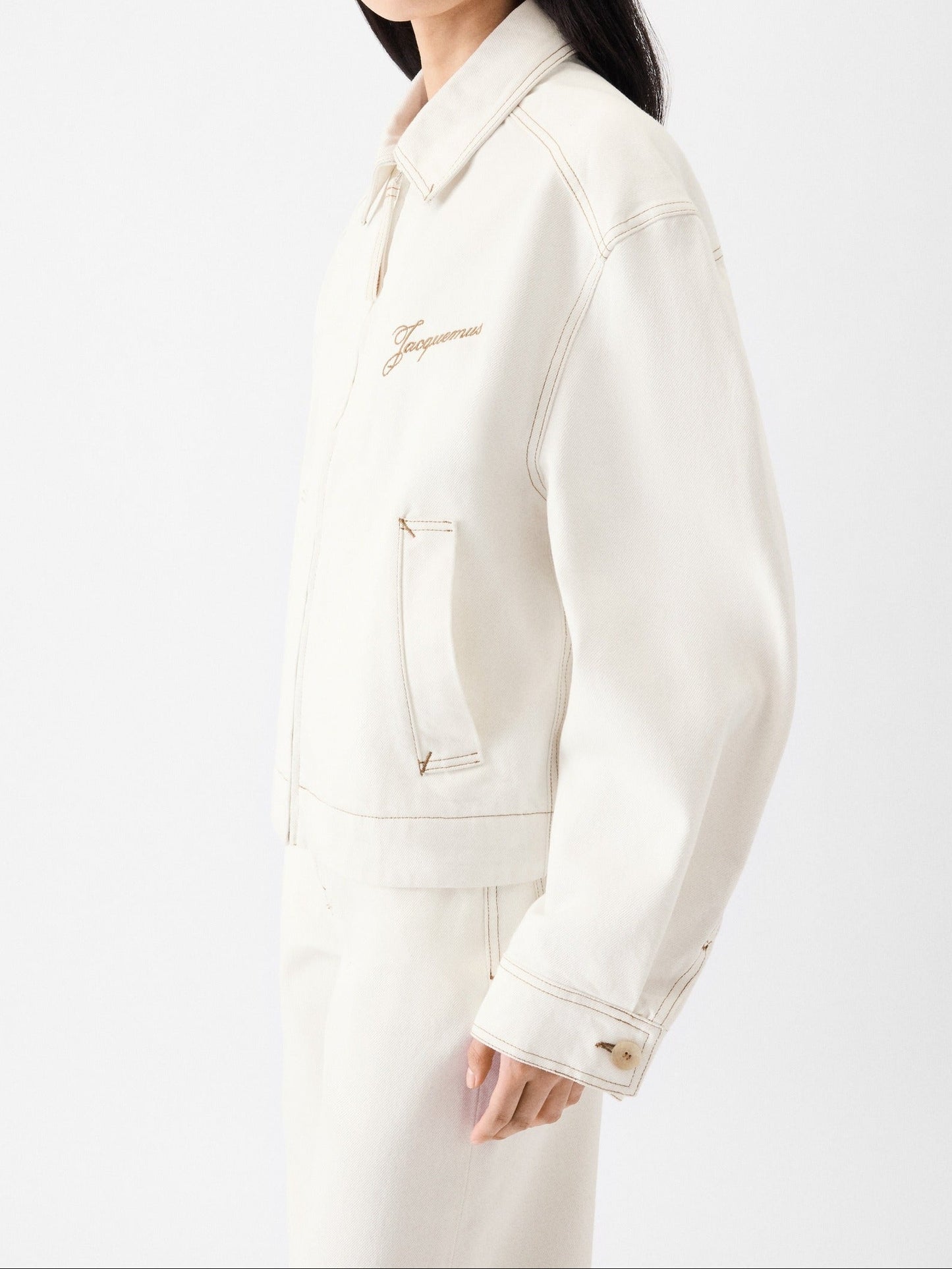 Jacquemus The Canevas De-Nîmes Denim Jacket in Off White/Tabac