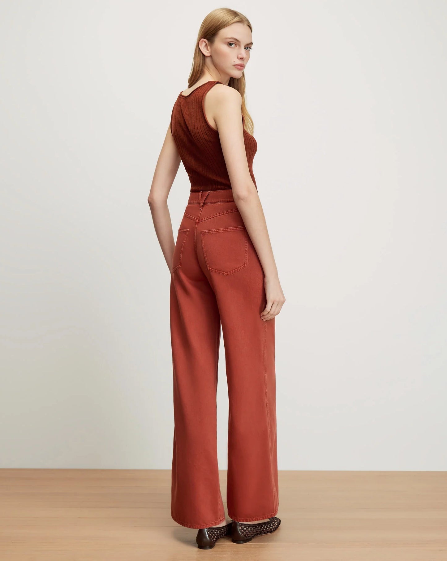 Veronica Beard Birke Merino Wool Knit Tank in Rust