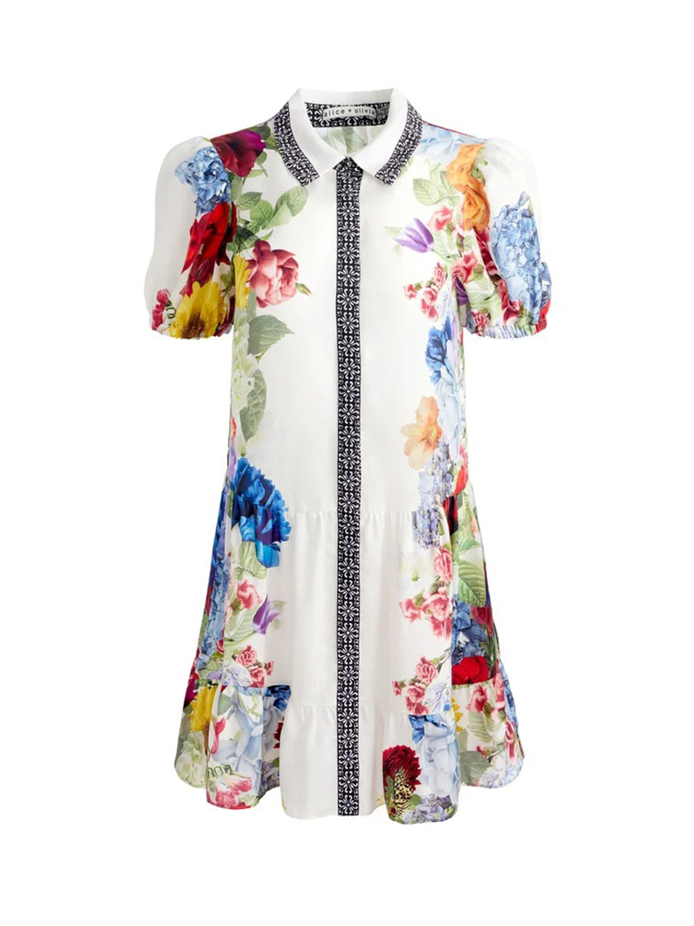 Alice + Olivia Claire Mini Dress in Garden Brunch Off-White Leigh's of Breton Village Alice + Olivia Claire Mini Dress in Garden Brunch Off-White Leigh's of Breton Village