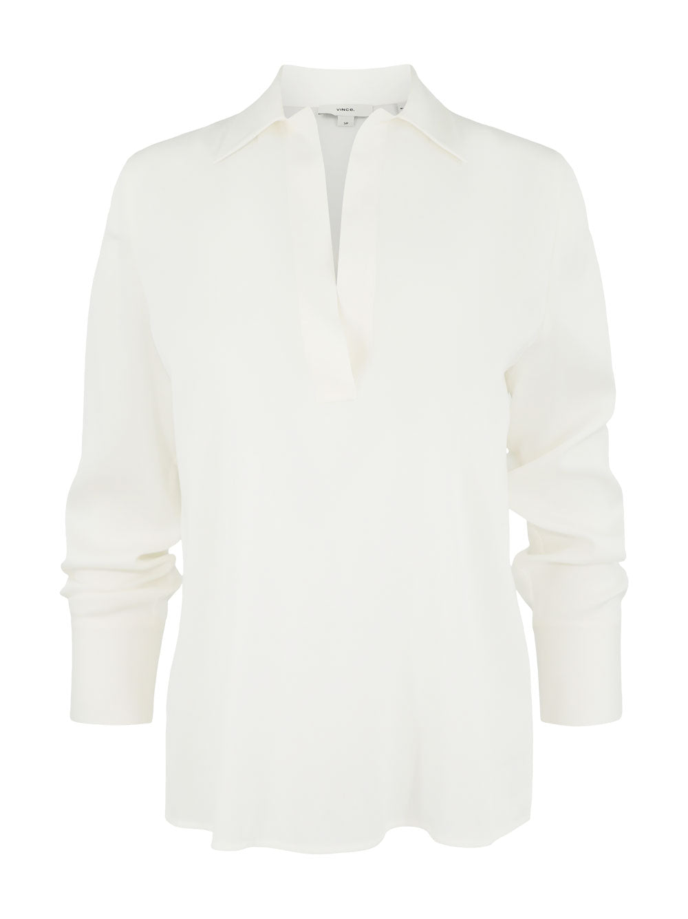 Vince Stretch-Silk Long-Sleeve Polo Blouse in Off-White