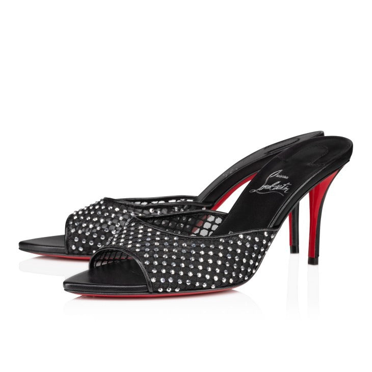 Christian Louboutin Apostropha Mule Mesh Strass 80 in Black Crystal | In-Store Only