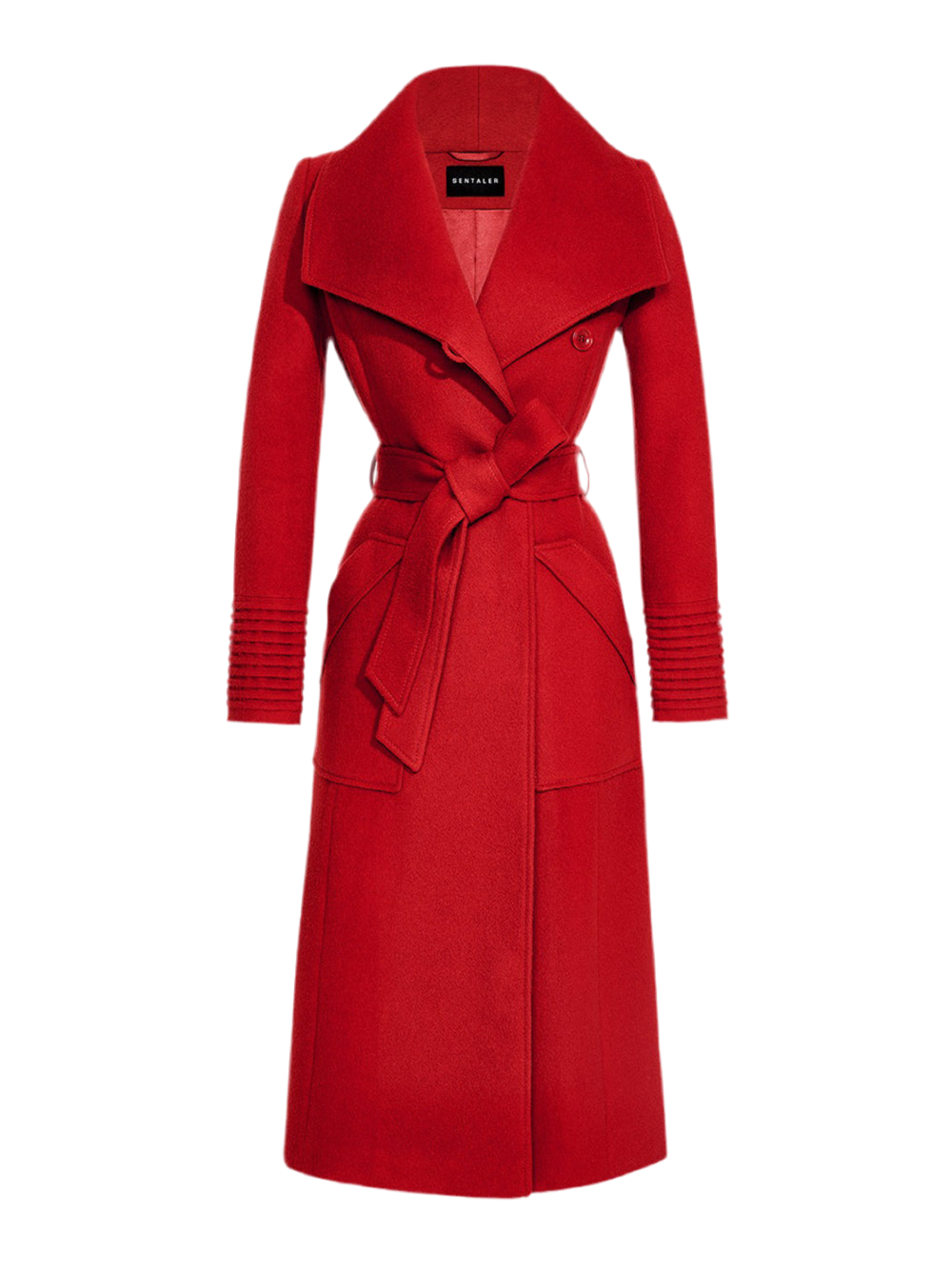 Sentaler Wide Collar Alpaca Wool Wrap Coat Scarlet Red