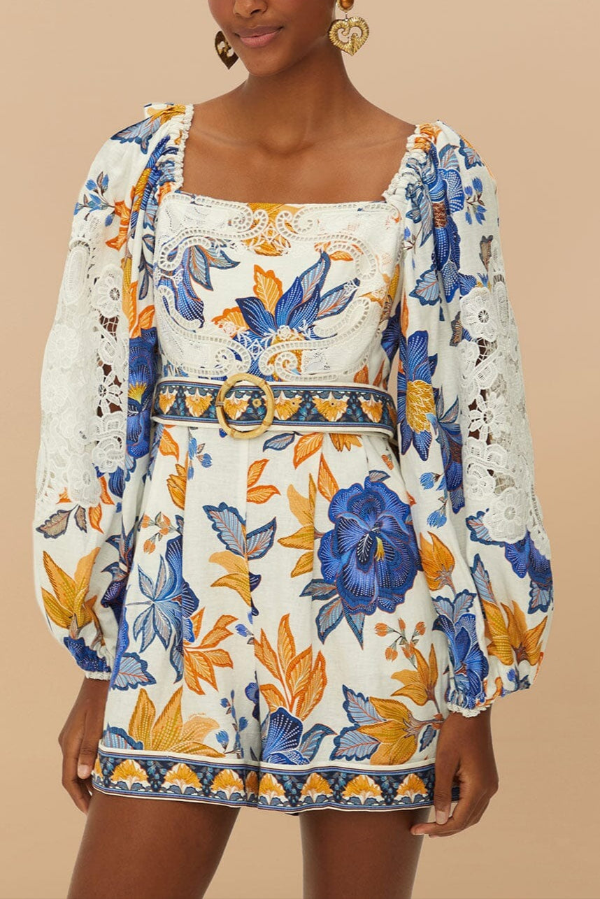 Farm Rio Romper in Summer Flowers-Off White