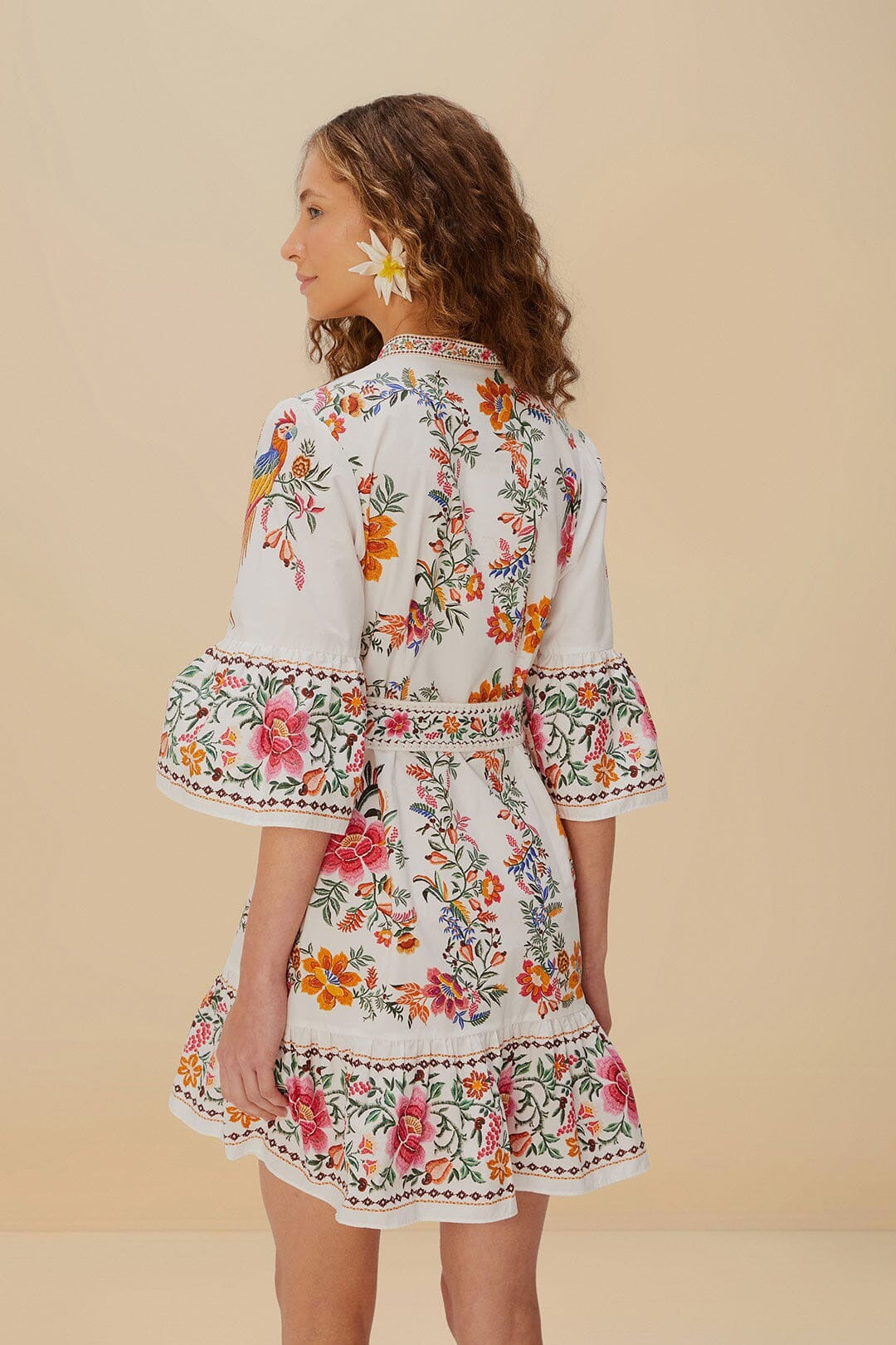 Farm Rio Mini Dress in Delicate Forest Scarves Off-White