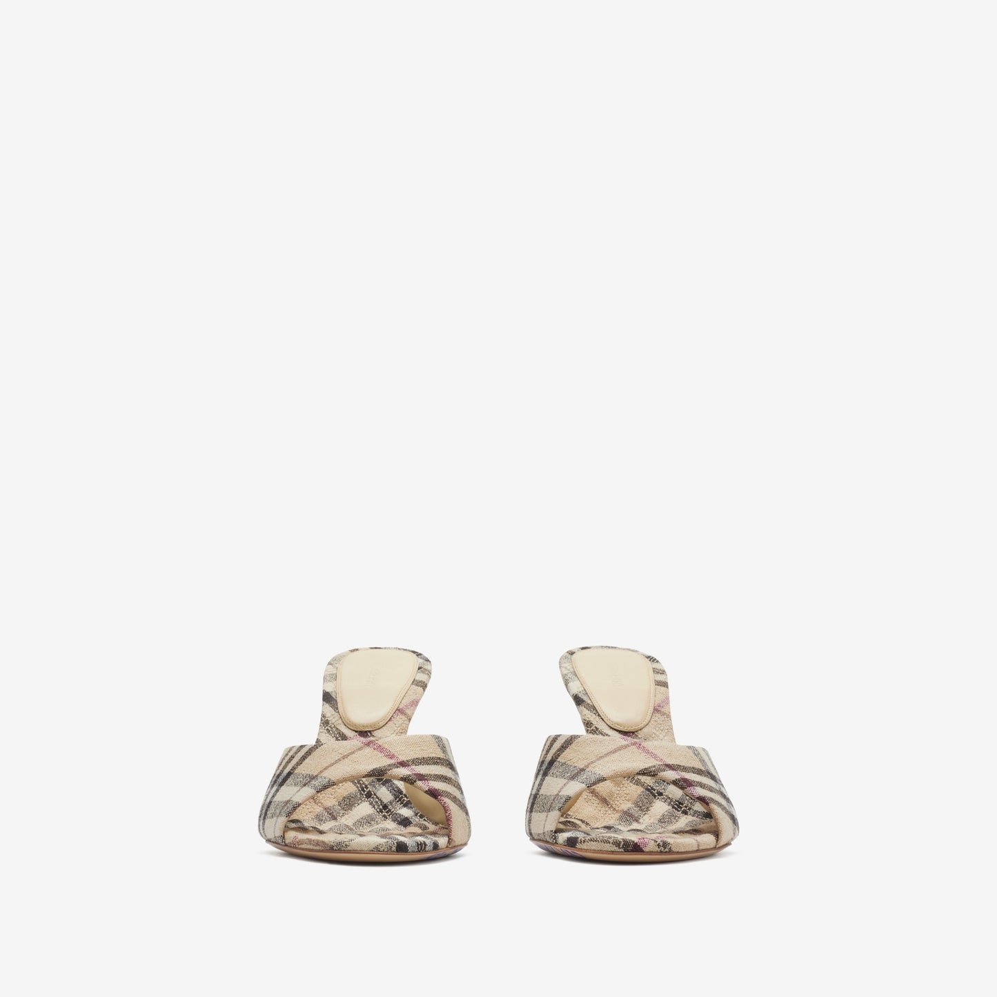 Burberry Check Linen Blend Mews High Mules in Alabaster