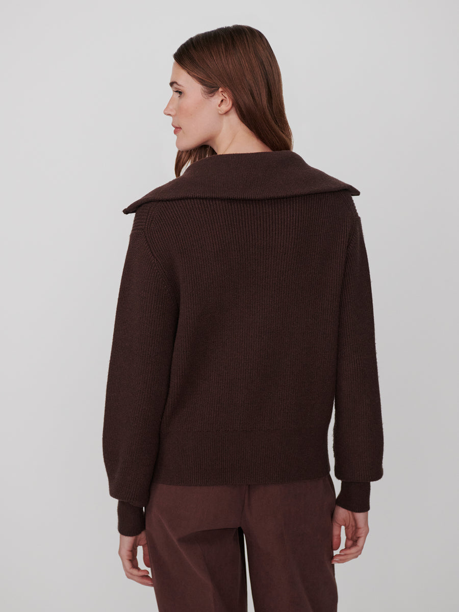 Varley Enrico Zip-Through Knit Jacket in Coffee Bean