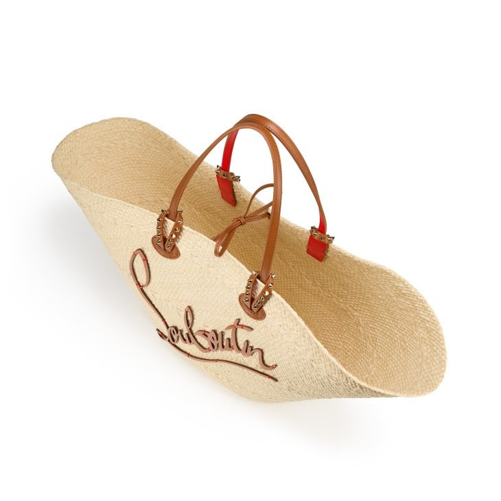 Christian Louboutin Cabata Large Tote Bag in Raffia and Calf Leather in Natural | In-Store Only