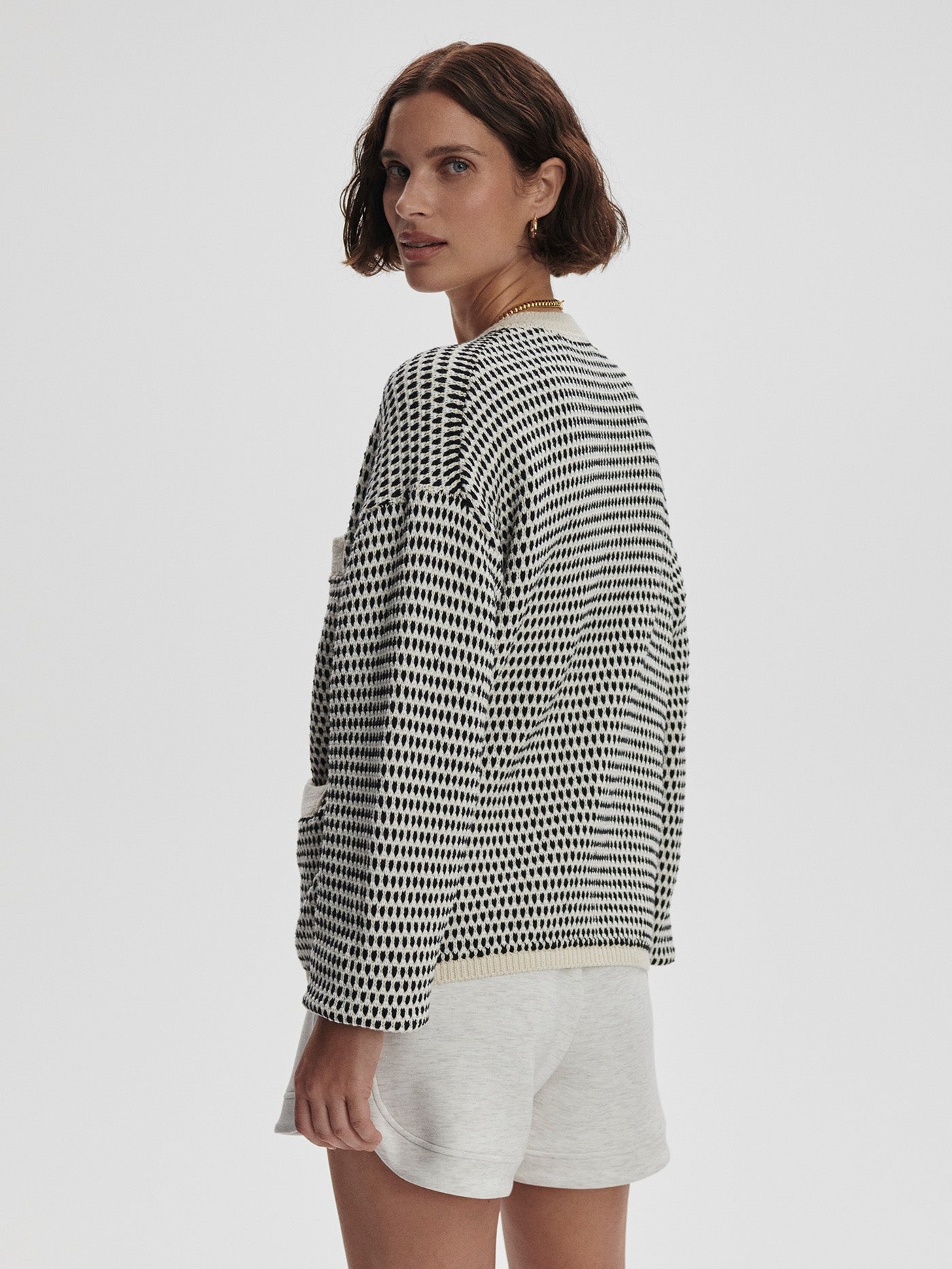 Varley Tidewell Textured Knit Jacket in Birch Multi Stitch