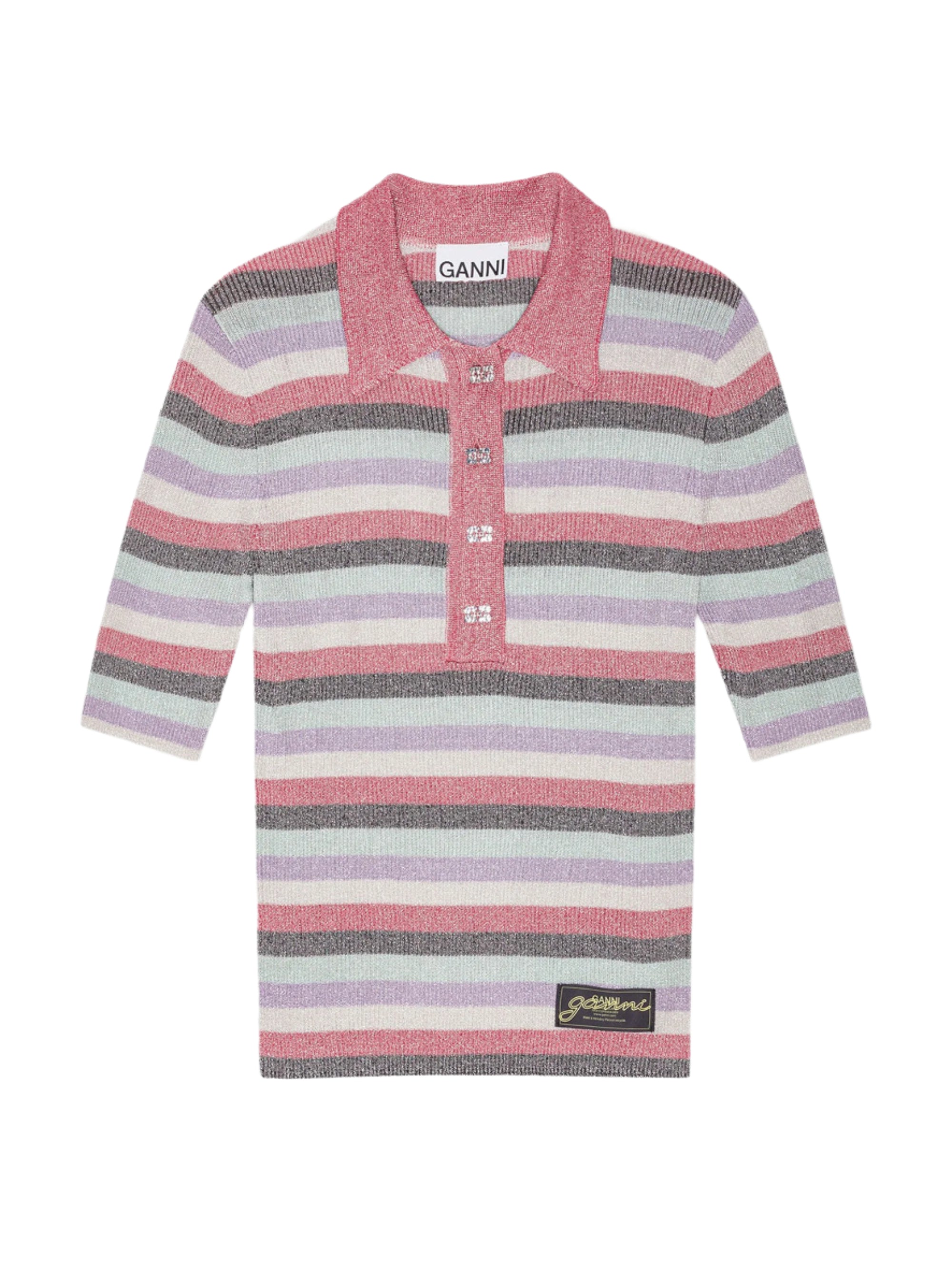 Ganni Light Sparkle Rib Polo in Multicolor – Leigh's of