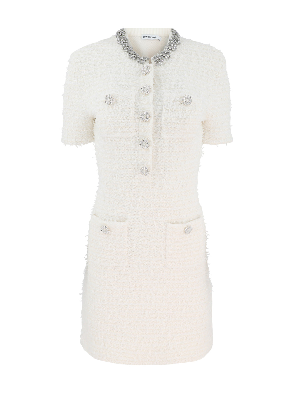Self-Portrait Cream Textured Knit Mini Dress Self-Portrait Cream Textured Knit Mini Dress