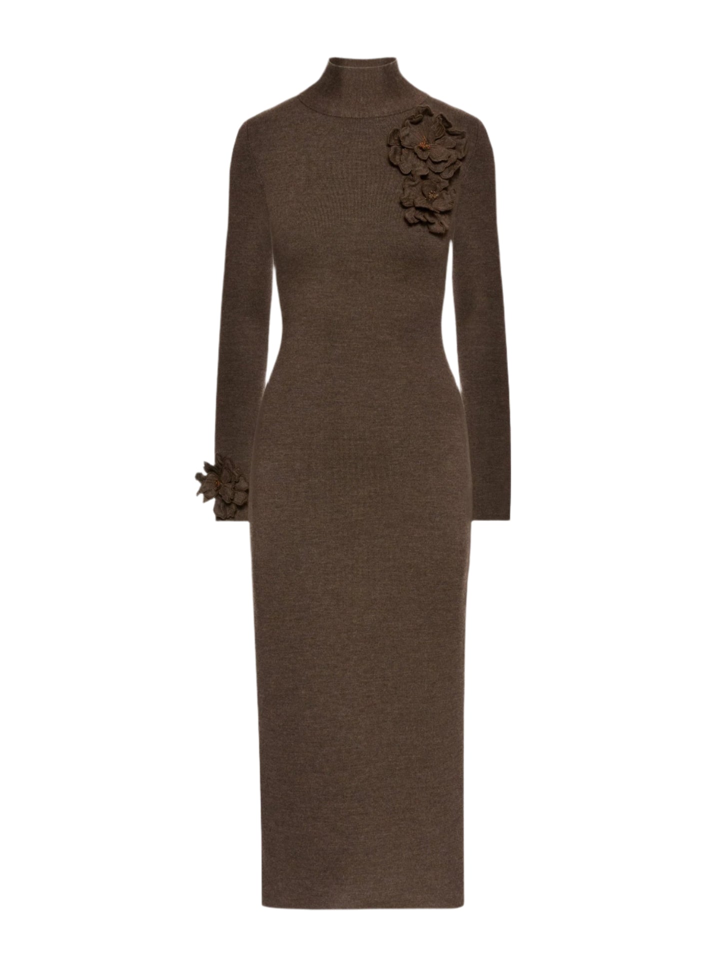 Oscar de la Renta Melange Long Sleeve Mock Neck Long Knit Dress in Dark Brown
