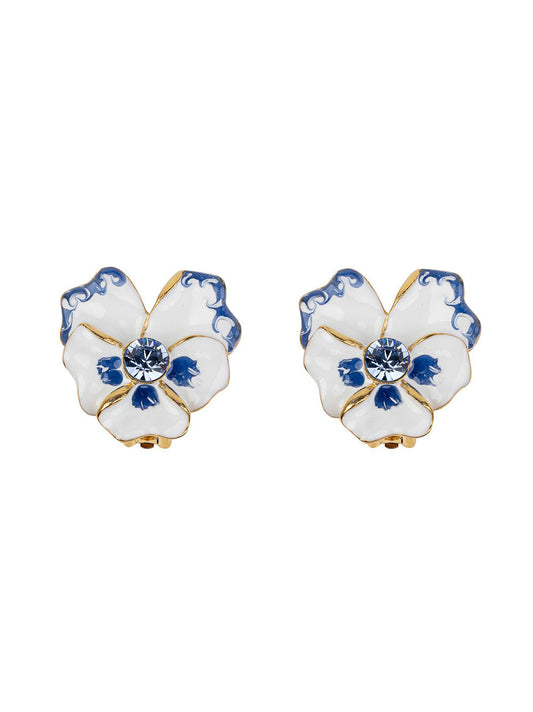 Kenneth Jay Lane Center Flower Clip Earrings in White to Blue