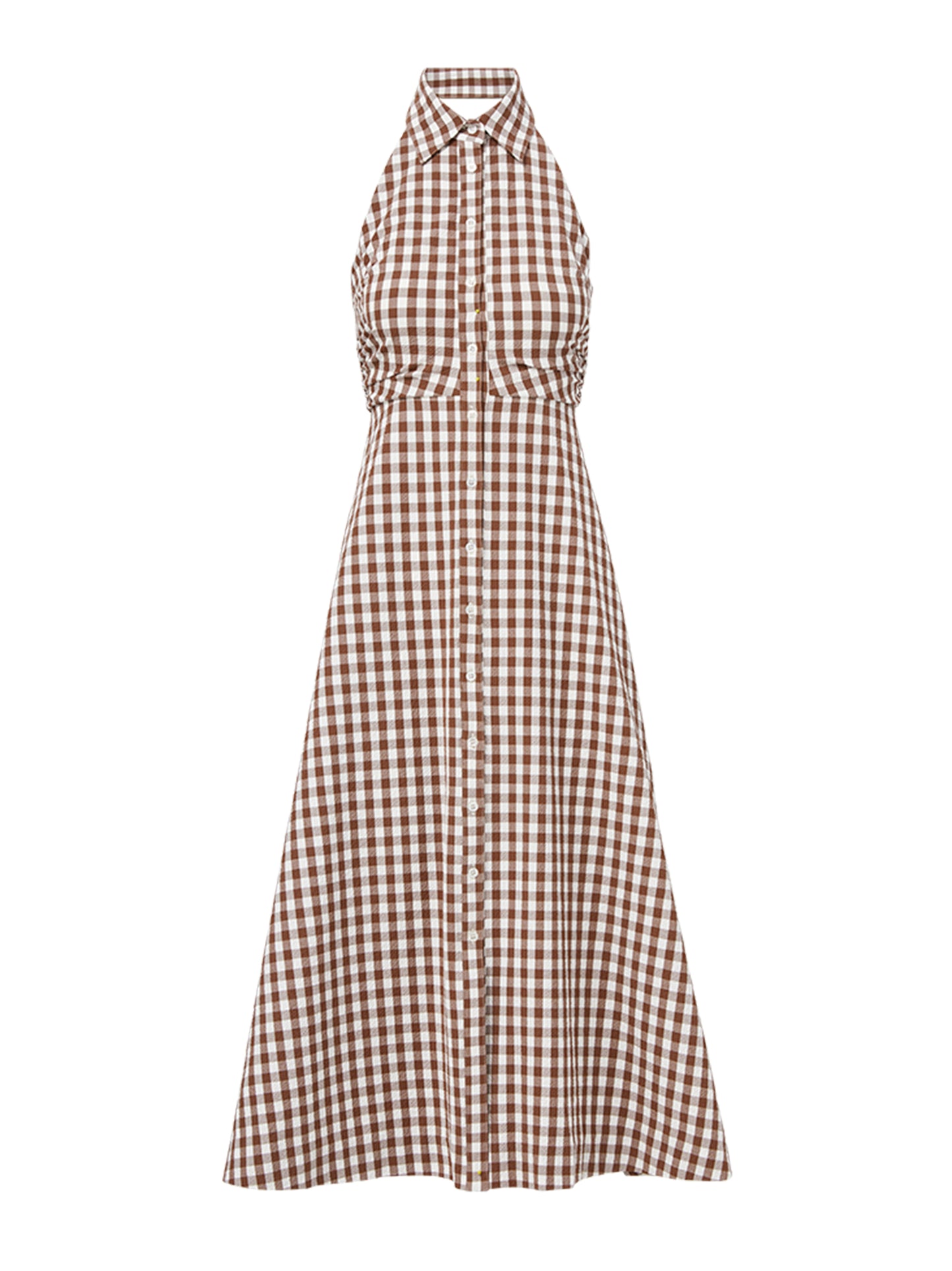 Veronica Beard Mackey Gingham Seersucker Halter Dress in Light Chicory/Dove
