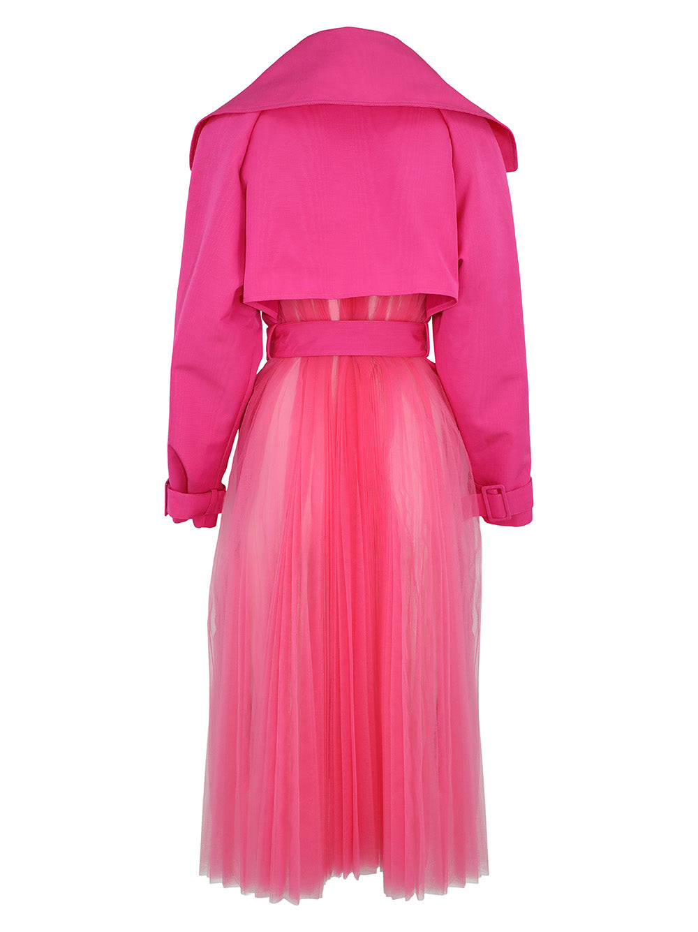 Oscar de la Renta Moire Faille Belted Trench Coat with Tulle Back