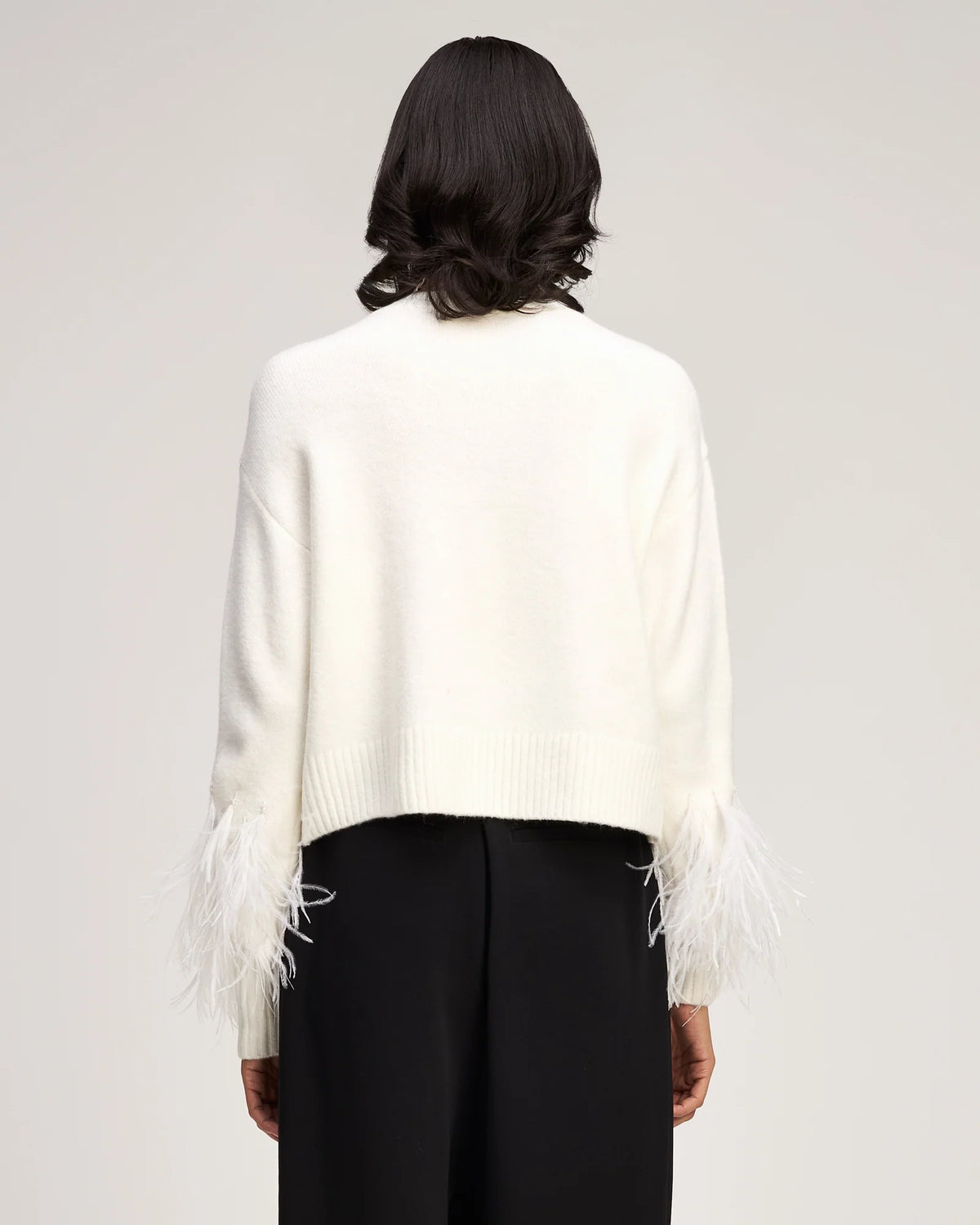 Cinq à Sept Brianne Feather V-Neck Pullover in Ivory